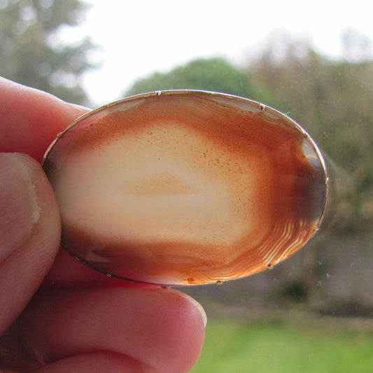 Antique Georgian 9ct Rose Gold Scottish Banded Carnelian Brooch