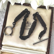 Load image into Gallery viewer, Victorian Horse Hair Watch Chain: Antique Hair Work Albertina with T-Bar & Large Spring Ring