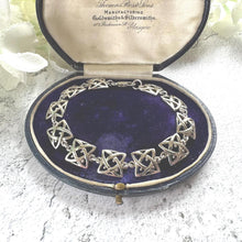 Load image into Gallery viewer, Vintage Sterling Silver Celtic Shield Knot Bracelet. Celtic Infinity Eternity Amulet Bracelet. Solid Silver Fancy Link Panel Bracelet