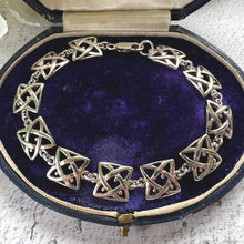 Load image into Gallery viewer, Vintage Sterling Silver Celtic Shield Knot Bracelet. Celtic Infinity Eternity Amulet Bracelet. Solid Silver Fancy Link Panel Bracelet