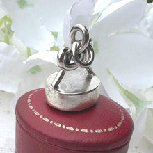 Load image into Gallery viewer, Antique Georgian Silver Eternity Knot Seal Fob Pendant. Lady's Dainty Intaglio Wax Seal Monogram Pendant. Silver Scroll Bloodstone Pendant.