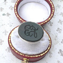 Load image into Gallery viewer, Antique Georgian Silver Eternity Knot Seal Fob Pendant. Lady's Dainty Intaglio Wax Seal Monogram Pendant. Silver Scroll Bloodstone Pendant.