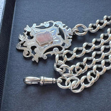Load image into Gallery viewer, Antique Victorian Sterling Silver Albert Watch Chain/Necklace with Gold Shield Fob