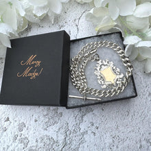 Load image into Gallery viewer, Antique Victorian Heavy Silver & Gold Pocket Watch Chain Dated 1889 With Large Fob. Chunky Albert Watch Chain Bracelet With T-Bar and Clip