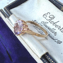Cargar imagen en el visor de la galería, Vintage 1970s 3ct Oval Cut Amethyst Solitaire 9ct Gold Cocktail Ring. Yellow Gold High Set Lavender Purple Stone Statement Ring Size N/6.75
