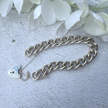 Load image into Gallery viewer, Vintage Chunky Sterling Silver Chain Bracelet & Love Heart Padlock Clasp. Heavy Classic Curb Chain Bracelet: Manshaw London 1977, 52 Grams