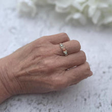 Carica l'immagine nel visualizzatore di Gallery, Antique Victorian 9ct Gold Coral & Pearl Trilogy Boat Ring. Yellow Gold Gemstone Set Band Ring. Classic Victorian Ring Size M-1/2, 6-1/2