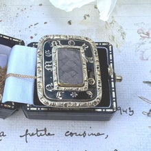 Load image into Gallery viewer, Antique Georgian 9ct Gold & Enamel Rectangular Mourning Brooch/Pendant With Hair Work. In Memory Of Memorial Brooch With Locket Compartment