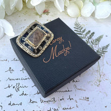 Load image into Gallery viewer, Antique Georgian 9ct Gold & Enamel Rectangular Mourning Brooch/Pendant With Hair Work. In Memory Of Memorial Brooch With Locket Compartment