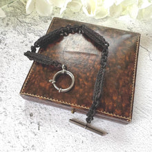 Load image into Gallery viewer, Victorian Horse Hair Watch Chain: Antique Hair Work Albertina with T-Bar & Large Spring Ring
