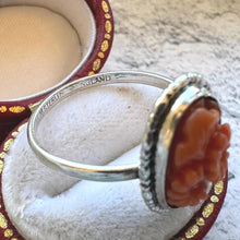 Cargar imagen en el visor de la galería, Art Deco Coral Daisy Ring: Sterling Silver Thomas Mott England, Size O-1/2 / 7.5