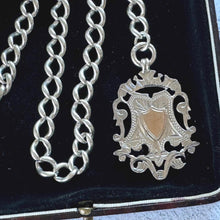 Load image into Gallery viewer, Antique Victorian Sterling Silver Albert Watch Chain/Necklace with Gold Shield Fob