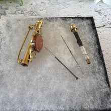 Load image into Gallery viewer, Victorian Goldstone German Nanny Brooch - Novelty Sewing Etui - Seamstress Jewellery - Antique Needle Case