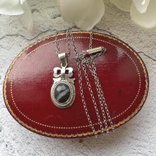 Load image into Gallery viewer, Victorian Sterling Silver Bulls Eye Agate Pendant & Chain