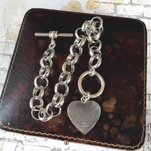 Charger l'image dans la galerie, Antique Sterling Silver Belcher Watch Chain Bracelet With Heart Charm