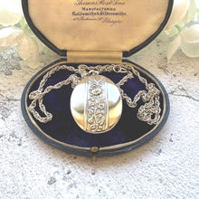 Load image into Gallery viewer, Vintage Edwardian Style Large Oval Locket & Rope Chain: Art Nouveau Sterling Silver Keepsake-Photo Pendant Necklace