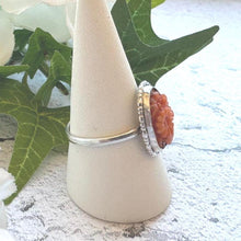 Cargar imagen en el visor de la galería, Art Deco Coral Daisy Ring: Sterling Silver Thomas Mott England, Size O-1/2 / 7.5