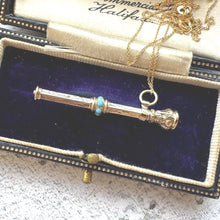 Load image into Gallery viewer, Victorian 9ct Gold & Turquoise Pencil Pendant: Engraved Antique Miniature Propelling Pencil, Optional Chain