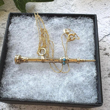 Load image into Gallery viewer, Victorian 9ct Gold & Turquoise Pencil Pendant: Engraved Antique Miniature Propelling Pencil, Optional Chain