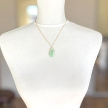 Load image into Gallery viewer, Vintage Carved Jade Guanyin Gold Pendant Necklace. Apple Green Moss-In-Snow Jadeite Chinese Goddess Pendant & Chain