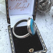 Load image into Gallery viewer, Antique Victorian Silver, Blue Enamel Flower Ring: Hand-Painted Porcelain Roses & Violet