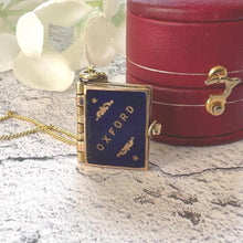 Carica l'immagine nel visualizzatore di Gallery, Antique Edwardian Miniature Brass & Enamel Photo Book Charm OXFORD: Novelty Pendant and Chain