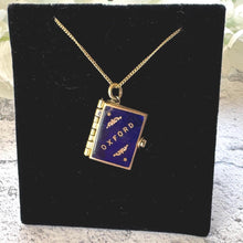 Carica l'immagine nel visualizzatore di Gallery, Antique Edwardian Miniature Brass & Enamel Photo Book Charm OXFORD: Novelty Pendant and Chain