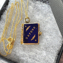Carica l'immagine nel visualizzatore di Gallery, Antique Edwardian Miniature Brass & Enamel Photo Book Charm OXFORD: Novelty Pendant and Chain