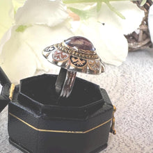 Load image into Gallery viewer, Georgian Foiled Rock Crystal & Enamel Ring : Antique Gold, Silver Neo-Renaissance Flower Ring