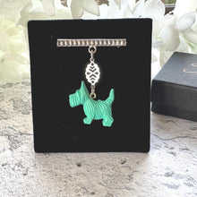 Load image into Gallery viewer, Antique Art Deco Sterling Silver & Celluloid Scottie Dog Lapel Pin: Charles Horner Attributed
