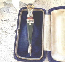 Load image into Gallery viewer, Victorian Scottish Citrine Thistle Sgian Dubh Silver Brooch: Antique Sterling Silver Figural Lapel Pin