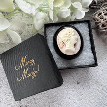 Load image into Gallery viewer, Antique Victorian Carved Coral Cameo Whitby Jet Brooch