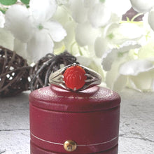 Load image into Gallery viewer, Antique Art Deco Carved Coral Rose Belcher Ring: 1920's Chinese Export, Size N/ 6-3/4