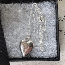 Load image into Gallery viewer, Antique Victorian Engraved Swallow Heart Pendant Necklace: Sterling Silver Love Token