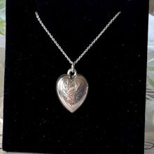 Load image into Gallery viewer, Antique Victorian Engraved Swallow Heart Pendant Necklace: Sterling Silver Love Token