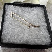 Load image into Gallery viewer, Antique Sterling Silver Hockey Stick Figural Brooch: Boxed Charles Horner Lapel Pin, Chester 1911