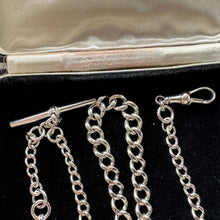 Load image into Gallery viewer, Antique Sterling Silver Albert Watch Chain: T-Bar Fob & Clip, 1921. Art Deco Bracelet/Necklace