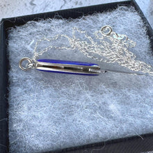 Lade das Bild in den Galerie-Viewer, Victorian Silver & Blue Enamel Miniature Folding Knife Pendant: Antique Novelty Pendant Necklace