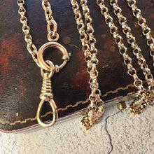 Load image into Gallery viewer, Victorian 18ct Rolled Gold Guard Chain Necklace: Antique 58" Gold-Filled Muff Chain With Dog-Clip & Spring Ring