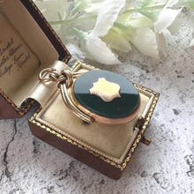 Load image into Gallery viewer, Victorian 9ct Gold Scottish Bloodstone Spinner Fob: Antique Eternity Love Knot & Shield Large Pendant, Hallmarked 1894