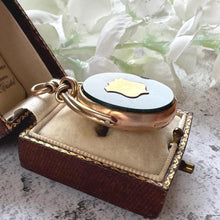 Load image into Gallery viewer, Victorian 9ct Gold Scottish Bloodstone Spinner Fob: Antique Eternity Love Knot & Shield Large Pendant, Hallmarked 1894