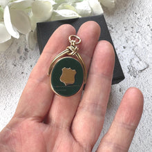 Load image into Gallery viewer, Victorian 9ct Gold Scottish Bloodstone Spinner Fob: Antique Eternity Love Knot & Shield Large Pendant, Hallmarked 1894