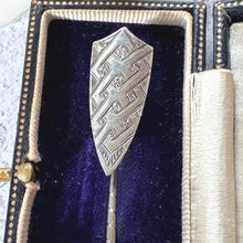 Load image into Gallery viewer, Georgian Sterling Silver Stick Pin: Antique Engraved Shield Lapel