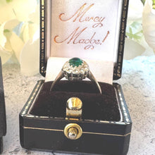 Load image into Gallery viewer, Antique Victorian 9ct Gold Emerald Green & White Paste Diamond Cluster Ring