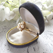 Load image into Gallery viewer, 1970s 14ct Gold Pearl Cluster Ring: Mid-Century High Dome Flower Design (Boxed)