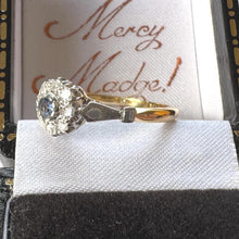 Load image into Gallery viewer, Antique 1920s Sapphire Diamond Cluster Ring: 18ct Gold & Platinum Edwardian/Art Deco Engagement Ring