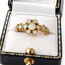 Load image into Gallery viewer, Antique 9ct Gold Natural Opal Cluster Daisy Ring: Georgian/Victorian Ornate Halo Ring