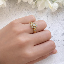 Load image into Gallery viewer, Antique 9ct Gold Natural Opal Cluster Daisy Ring: Georgian/Victorian Ornate Halo Ring