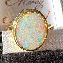 Cargar imagen en el visor de la galería, Antique Natural Opal Oval Solitaire 18ct Yellow Gold Ring: Victorian Ring Size R/8.75