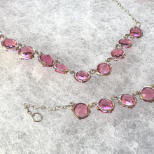 Load image into Gallery viewer, Antique Art Deco Pink Ruby Paste Sterling Silver Riviere Necklace
